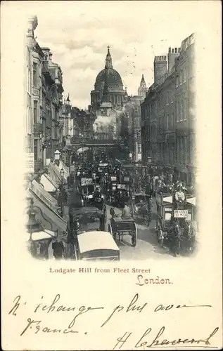 Ak London City England, Ludgate Hill from Fleet Street