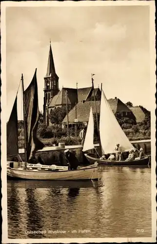 Ak Ostseebad Wustrow Fischland, Hafen, Segelboote, Kirche