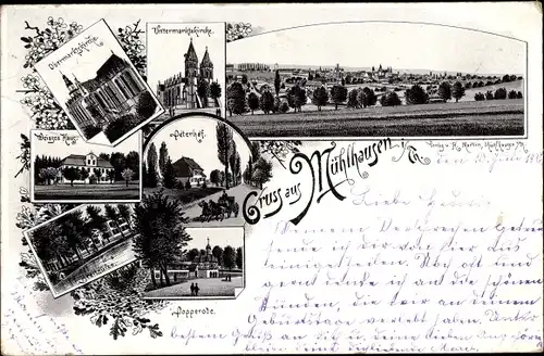 Litho Mühlhausen in Thüringen, Weißes Haus, Peterhof, Kirche