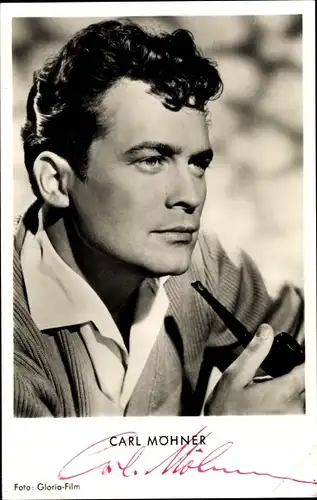 Ak Schauspieler Carl Möhner, Portrait mit Pfeife, Autogramm
