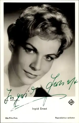 Ak Schauspielerin Ingrid Ernest, Portrait, Autogramm