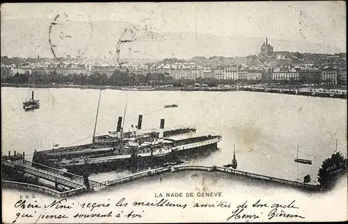 Ak Genève Genf Schweiz, La Rade, Dampfer