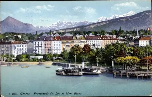 Ak Genève Genf Schweiz, Promenade du Lac et Mont Blanc
