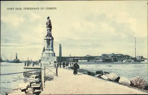 Ak Port Said Ägypten, Ferdinand de Lesseps, Denkmal