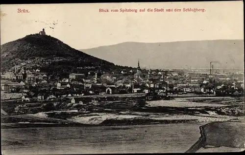 Ak Most Brüx Region Aussig, Panorama vom Spitzberg, Schlossberg