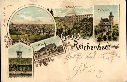 Litho Reichenbach im Vogtland, Panorama, Rathaus, Göltzschtalbrücke, Schöne Aussicht, Carlshöhe