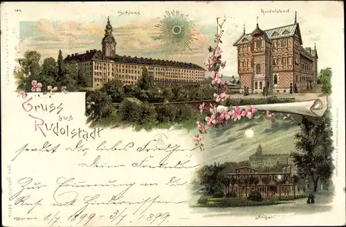 Sonnenschein Litho Rudolstadt in Thüringen, Schloss, Rudolsbad, Anger