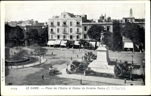 Ak Cairo Kairo Ägypten, Place de L'Opera et Statue de Ibrahim Pacha