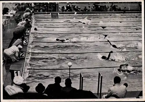 Sammelbild Olympia 1936, 100m Rückenschwimmen, Adolf Kiefer, van de Weghe