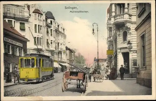 Ak Solingen in Nordrhein Westfalen, Mühlenplätzchen, Berliner Hof, Straßenbahn