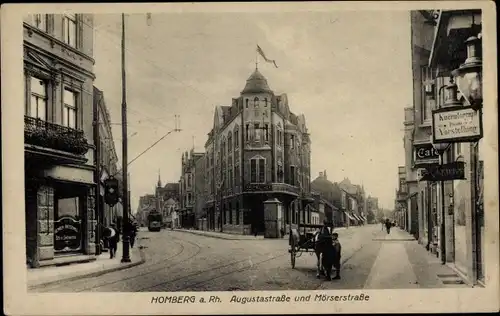 Ak Homberg am Rhein Duisburg im Ruhrgebiet, Augustastraße, Mörserstraße, Geschäfte, Café