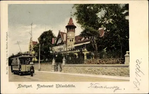 Ak Stuttgart in Württemberg, Restaurant Uhlandshöhe, Straßenbahn