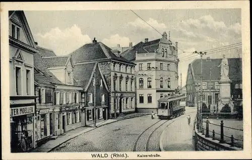 Ak Wald im Rheinland Solingen, Kaiserstraße, Geschäft Moeller, Straßenbahn