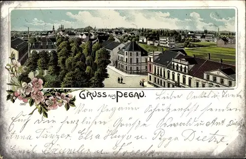 Litho Pegau an der Weißen Elster Sachsen, Blick über die Stadt