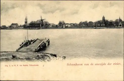 Ak Schoonhoven Südholland Niederlande, Blick von der Fähre über den Fluss zum Ort