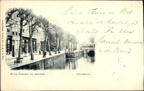 Ak Schoonhoven Südholland Niederlande, Haven Westzijde met Boterhuis