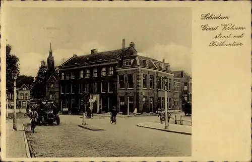 Ak Schiedam Südholland Niederlande, Gerrit Verboom straat met Postkantoor