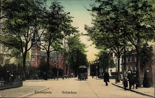 Ak Schiedam Südholland Niederlande, Emmaplein, Tram