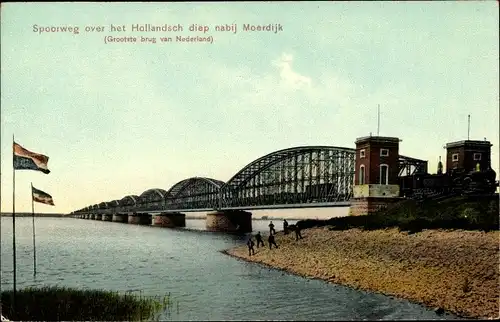 Ak Moerdijk Nordbrabant, Spoorweg over het Hollandsch diep nabij Moerdijk