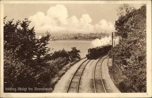 Ak Kolding Dänemark, Udsigt fra Strandvejen, Eisenbahn