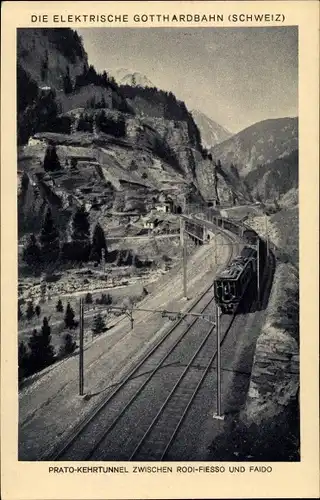 Ak Kanton Tessin, Ferrovia del Gottardo, Gotthardbahn, Prato Kehrtunnel