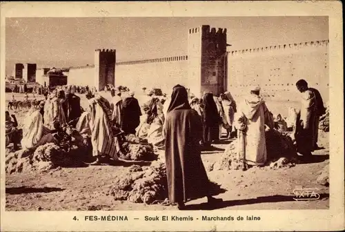 Ak Fès Fez Marokko, Souk El Khemis, Marchands de laine