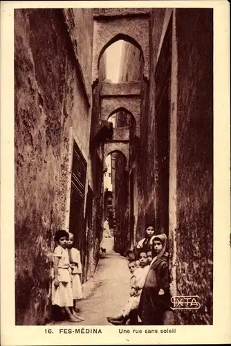 Ak Fès Fez Marokko, Une rue sans soleil, Kinder