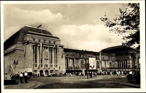 Ak Leipzig in Sachsen, Hauptbahnhof, Außenansicht, Banner