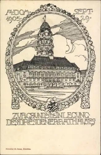 Ak Dresden Altstadt, Rathaus, Grundsteinlegung 1905