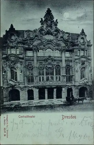 Mondschein Ak Dresden, Centraltheater, Kutsche