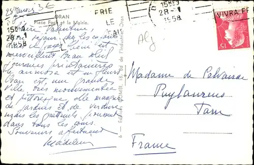 Ak Oran Algerien, Place Foch et la Mairie, Denkmal