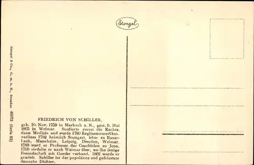 Ak Schriftsteller Friedrich von Schiller, Portrait