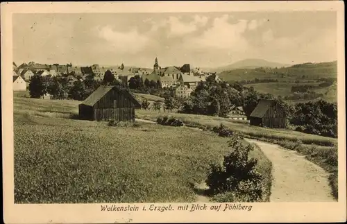 Ak Wolkenstein im Erzgebirge, Ortsansicht mit Blick auf Pöhlberg