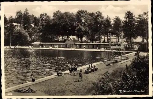 Ak Warmbad Wolkenstein in Sachsen, Schwimmbad, Sprungturm