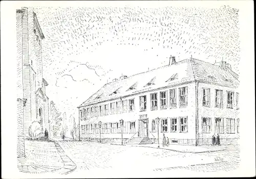 Künstler Ak Bischofswerda in Sachsen, Ev.-Luth. Kirchgemeindehaus, erbaut 1952-1955