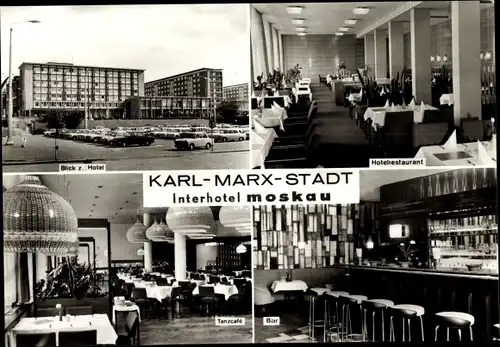 Ak Karl Marx Stadt Chemnitz in Sachsen, Interhotel Moskau, Tanzcafe, Bar, Hotelrestaurant