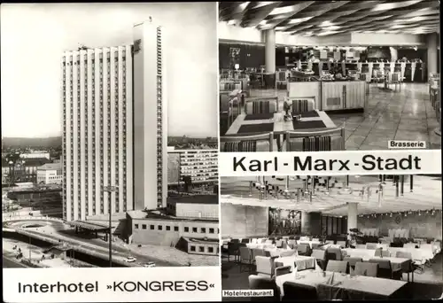 Ak Karl Marx Stadt Chemnitz in Sachsen, Interhotel Kongress, Brasserie, Hotelrestaurant