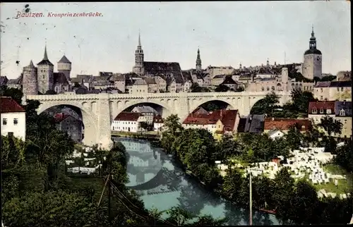 Ak Bautzen, Kronprinzenbrücke, Wäscheleinen
