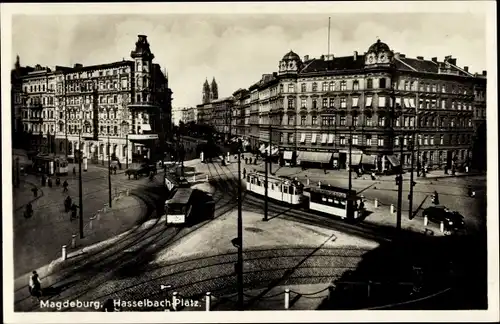 Ak Magdeburg an der Elbe, Hasselbach-Platz, Straßenbahn