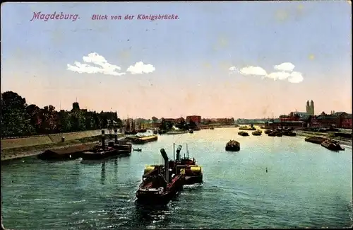 Ak Magdeburg an der Elbe, Blick von der Königsbrücke, Dampfer