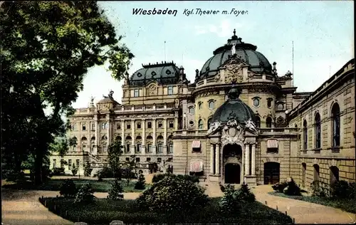 Ak Wiesbaden, Kgl. Theater mit Foyer