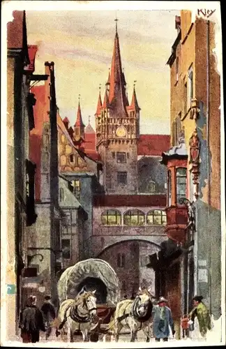 Künstler Ak Kley, Heinrich, Nürnberg in Mittelfranken, Rathausgasse