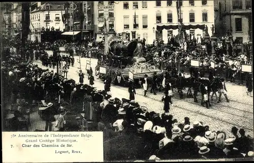 Ak Brüssel, 75. Anniversaire de l'Indépendance Belge, Char des Chemins de fer
