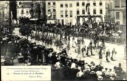 Ak Brüssel, 75. Anniversaire de l'Indépendance Belge, Groupe et char de la Moisson