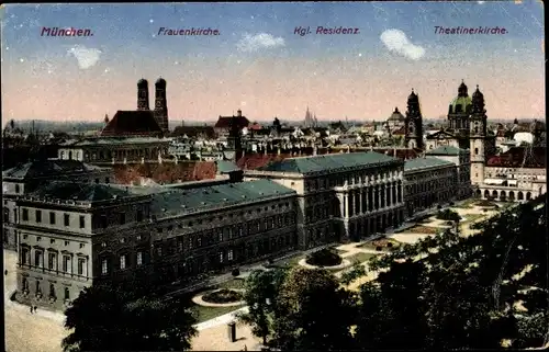 Ak München, Frauenkirche, Kgl. Residenz, Theatinerkirche