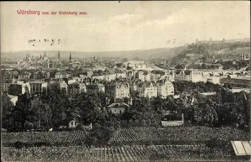 Ak Würzburg am Main Unterfranken, Ortsansicht von der Steinburg aus