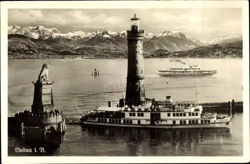 Ak Lindau am Bodensee Schwaben, Hafeneinfahrt, Dampfer