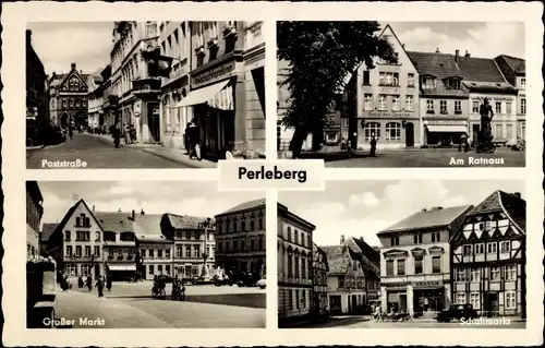 Ak Perleberg, Poststraße, Rathaus, Großer Markt, Schuhmarkt