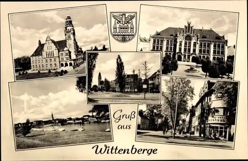 Ak Wittenberge an der Elbe Prignitz, Wappen, Kirche, Geschäftshaus, Gebäude