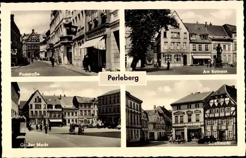 Ak Perleberg, Poststraße, Rathaus, Großer Markt, Schuhmarkt